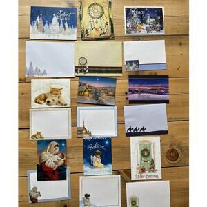Lot of 9 Mixed Christmas Holiday Greeting Cards w/ envelopes. Landscape.Animals